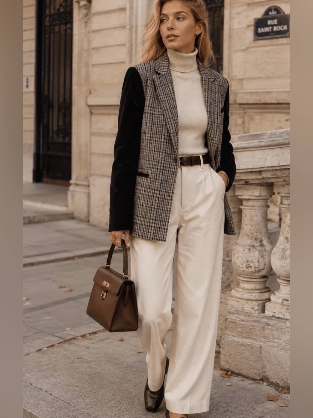 987. New Plaid & Black Sleeve Blazer  BUTTON CLOSURE Wool Blended